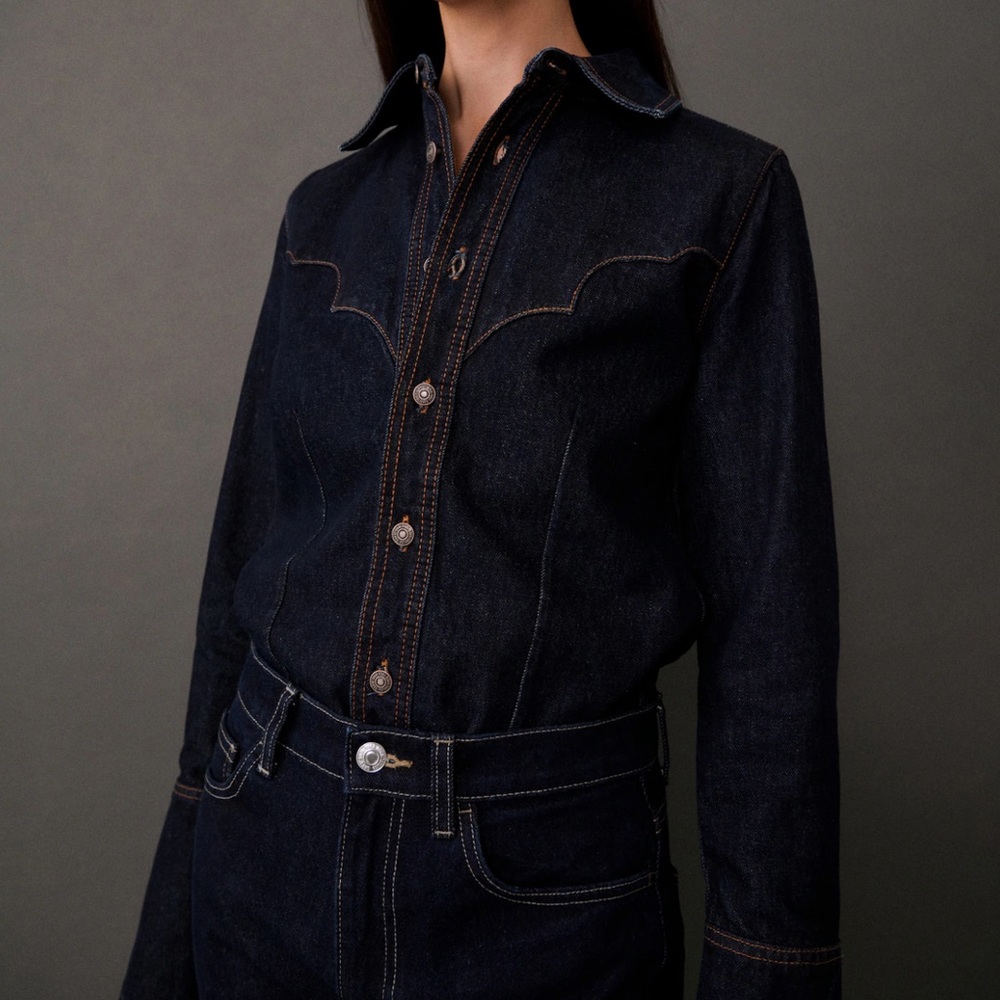 Mango Women's Deep Blue Denim Overalls